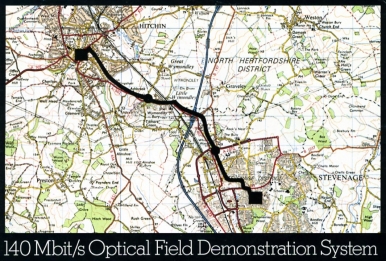 Map of fibre transmission system route between Hitchin & Stevenage