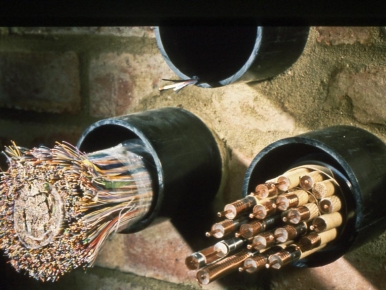 A multi-pair copper cable, a multiple co-ax cable, and a fibre cable
